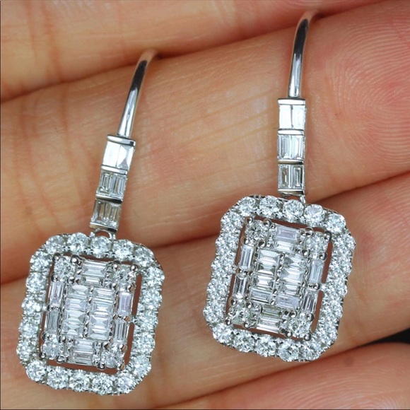 New Luxury Silver Diamond Women’s Hoop Earrings - Picture 4 of 6